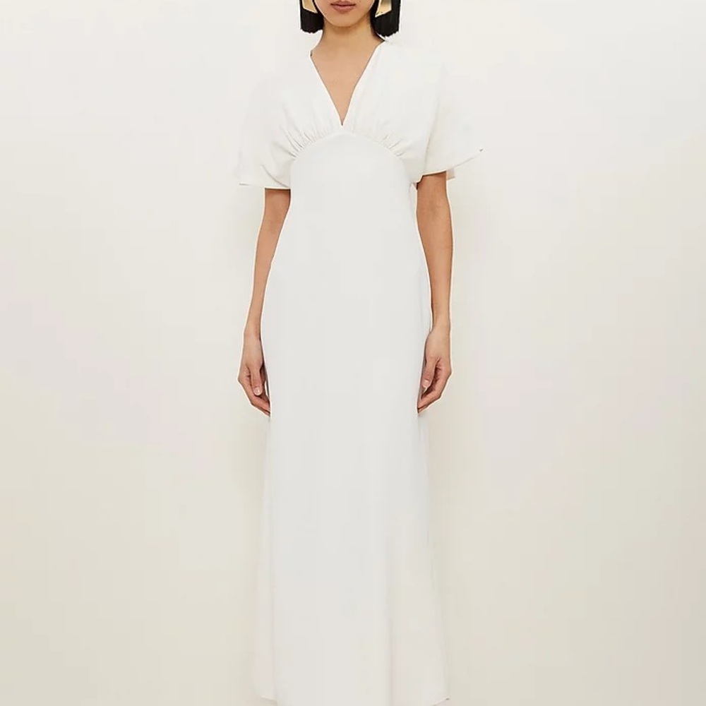 Karen Millen White V-Neck Flutter Sleeve Gown